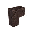 Load image into Gallery viewer, Dark brown wicker storage stair basket with handles designed to hold items for easy transport up stairs on white background
