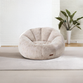 Load image into Gallery viewer, Plush beige Beatrice sofa chair with soft faux fur upholstery and cozy rounded shape on light carpeted floor