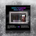 Load image into Gallery viewer, Comparison of 5mm tempered safety glass mirror breaking into small pieces versus fragile ordinary glass mirror shattering dangerously