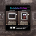 Load image into Gallery viewer, LED bathroom mirror shown installed horizontally above vanity and vertically as full-length mirror with power options displayed