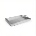 Load image into Gallery viewer, Rectangular silver serving tray with alligator texture and metal handles on a white background