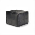 Load image into Gallery viewer, Black square leather pouf with stitched panel detailing on white background