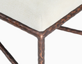 Load image into Gallery viewer, Close-up of beige chenille fabric seat cushion with textured hammered copper metal bench frame on white background
