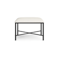 Load image into Gallery viewer, Minimalist bedroom bench with white upholstered cushion and black iron cross-base frame on white background