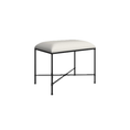 Load image into Gallery viewer, Minimalist bedroom bench with white upholstered cushion and black iron frame featuring crossbar support and straight legs