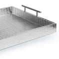 Load image into Gallery viewer, Rectangular silver serving tray with embossed alligator texture and tubular metal handles on white background