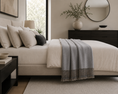 Load image into Gallery viewer, REVERSIBLE MULBERRY SILK THROW in bedroom laying across the bed and the bed is across from a dresser and wall mirror