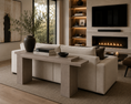 Load image into Gallery viewer, WOODEN CONSOLE TABLE BEHIND SOFA ON TOP OF AN AREA RUG IN A LIVING ROOM