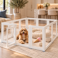 Load image into Gallery viewer, Clear acrylic dog playpen with white frame, Cavadoodle puppy, pink ice cream dog toy, and water bowl in a modern home.
