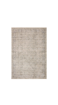 Load image into Gallery viewer, Amber taupe area rug with a distressed oriental pattern in soft taupe and dove gray tones, shown on a white background.