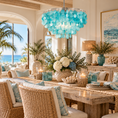 Load image into Gallery viewer, Aqua Capiz shell lighting in a coastal dining room