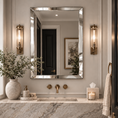 Load image into Gallery viewer, Frameless beveled wall mirror above a powder room vanity
