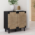 Load image into Gallery viewer, black credenza in a room with a vase and books on it on top of hardwood floor