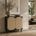 Load image into Gallery viewer, black credenza in hallway with a vase on it and a bowl