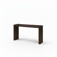 Load image into Gallery viewer, A dark brown console table with a thick rectangular top and blocky legs, shown on a clean white background.