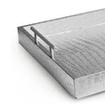 Load image into Gallery viewer, Rectangular silver serving tray with textured alligator pattern and tubular metal handles on white background