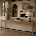 Load image into Gallery viewer, console table in living room with decor on it and it is placed behind a sofa