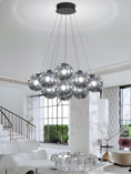 Load image into Gallery viewer, Black Modern Bubble Chandelier Lighting 13-Light Smoke Gray Globe Chandelier Glass Globe Pendant Light for Dining Room Foyer Bedroom Entryway