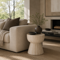 Load image into Gallery viewer, ELLA ACCENT TABLE in living room with a vase and bowl on it next to a sofa with pillows and a blanket