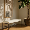Load image into Gallery viewer, fabric bench next to a faux tree
