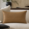 Load image into Gallery viewer, faux leather pillow on sofa in living room close up