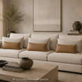 Load image into Gallery viewer, faux leather pillow in a living room with a large window and a console table in the background with a vase and lamp