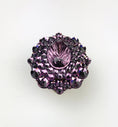 Load image into Gallery viewer, Round amethyst jeweled rhinestone knob with faceted purple crystals on a shiny honey bronze base on white background