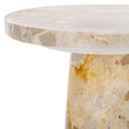 Load image into Gallery viewer, Marble Round Accent Table close-up side view in white space
