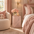 Load image into Gallery viewer, Pink onyx table styled as a nightstand in a blush pink bedroom