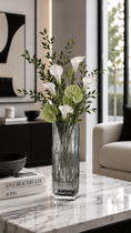 Load image into Gallery viewer, Smoked Crystal Vase on marble table with flowers in it in living room