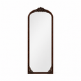 Load image into Gallery viewer, wall mirror with an ornate dark brown carved wooden frame, shown against a plain white background.