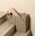 Load image into Gallery viewer, wicker basket for stairs in a different color on the stairs with items in it