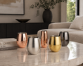 Load image into Gallery viewer, Wine glasses in silver, gold, and black, arranged on a marble coffee table in a modern living room setting.