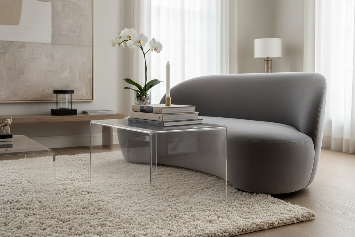 ACRYLIC TABLE IN LIVING ROOM BY SOFA