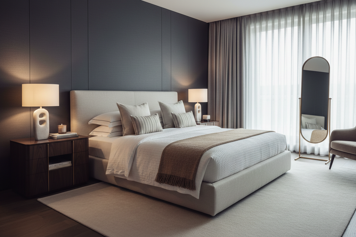 bedroom with bed and end tables
