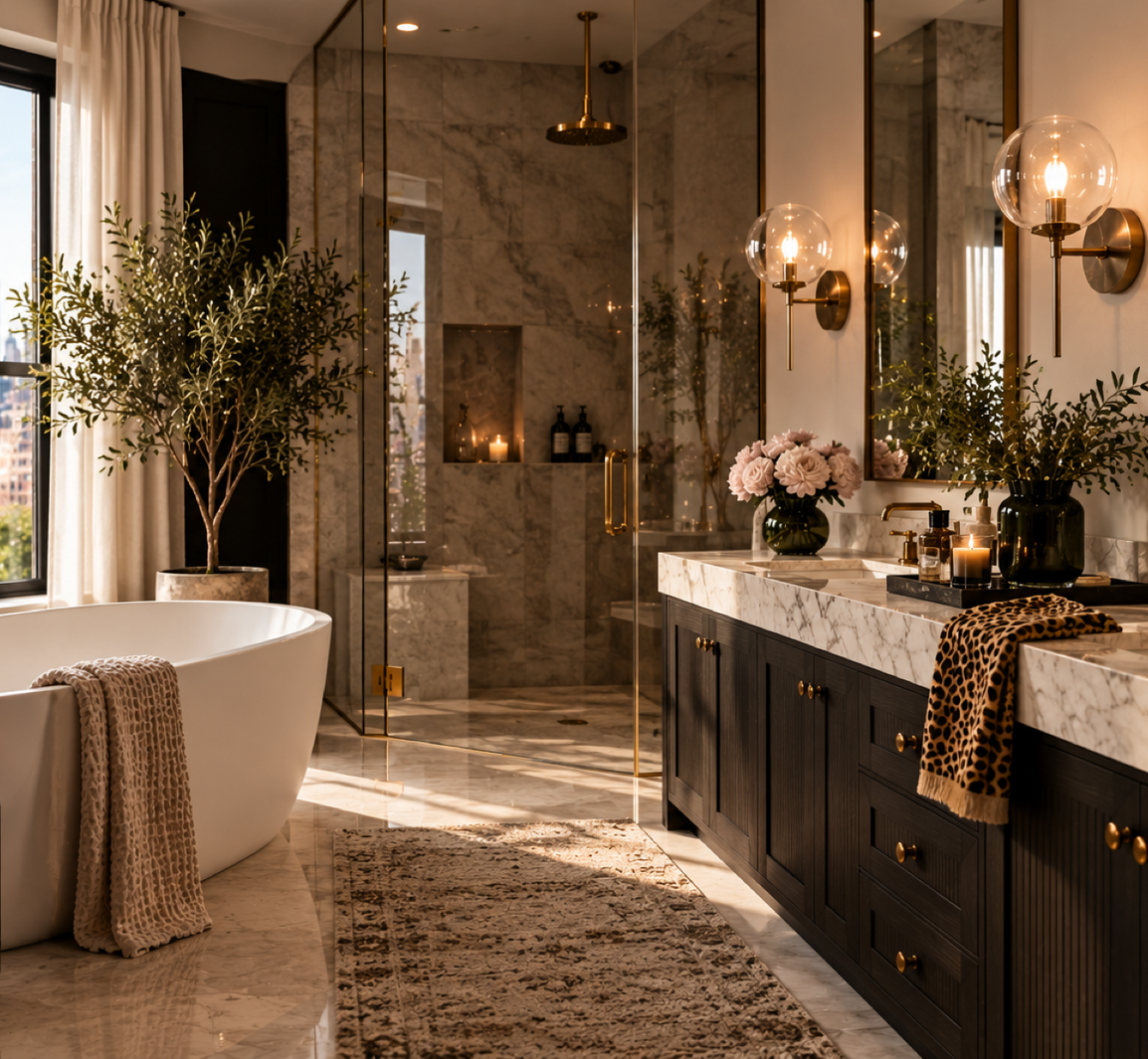 bathroom with sconces