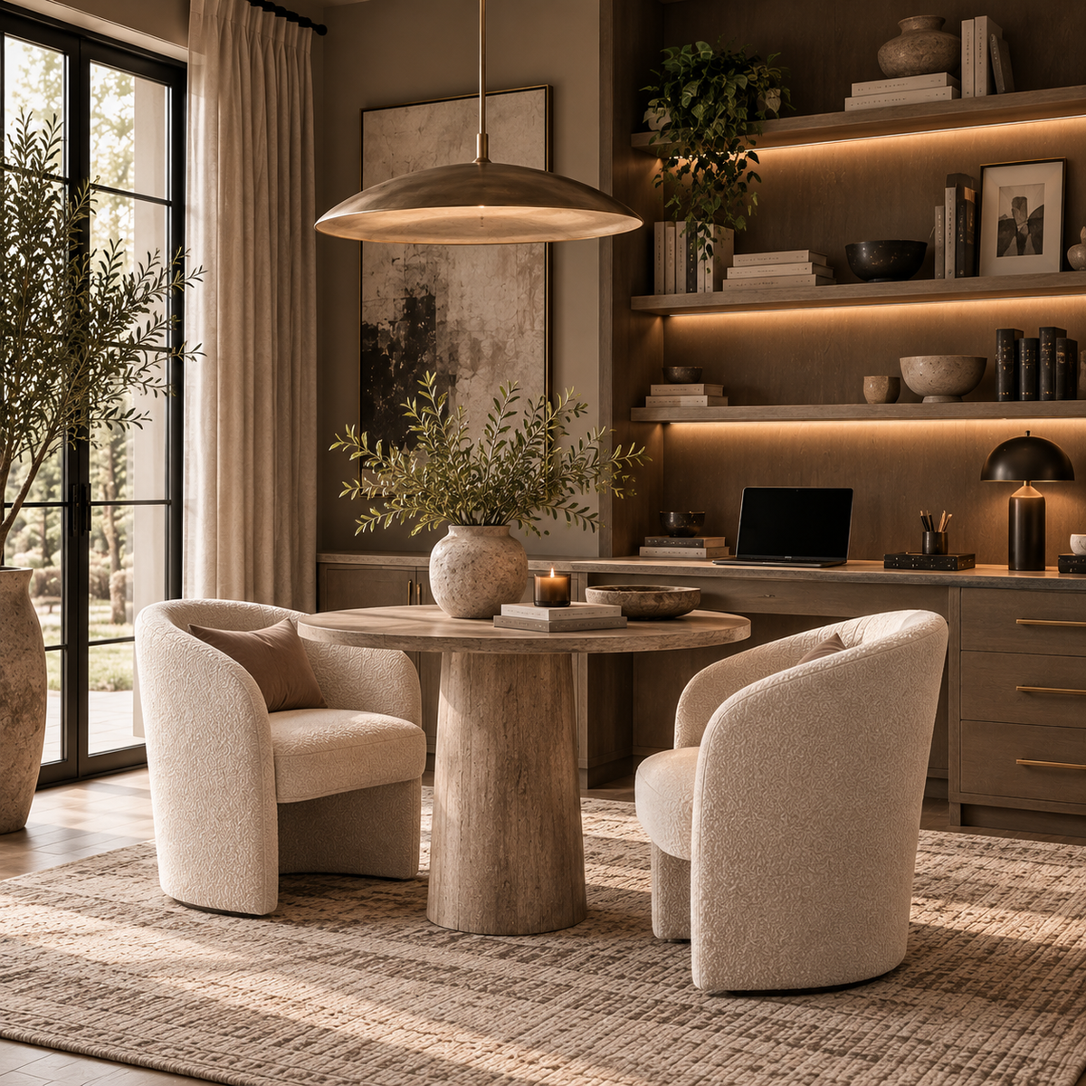 round cafe table in workspace at-home
