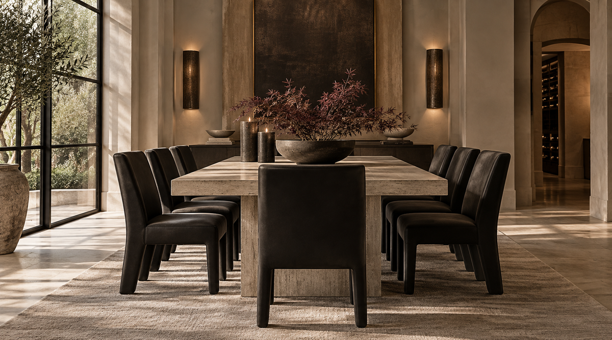 black dining chairs in room