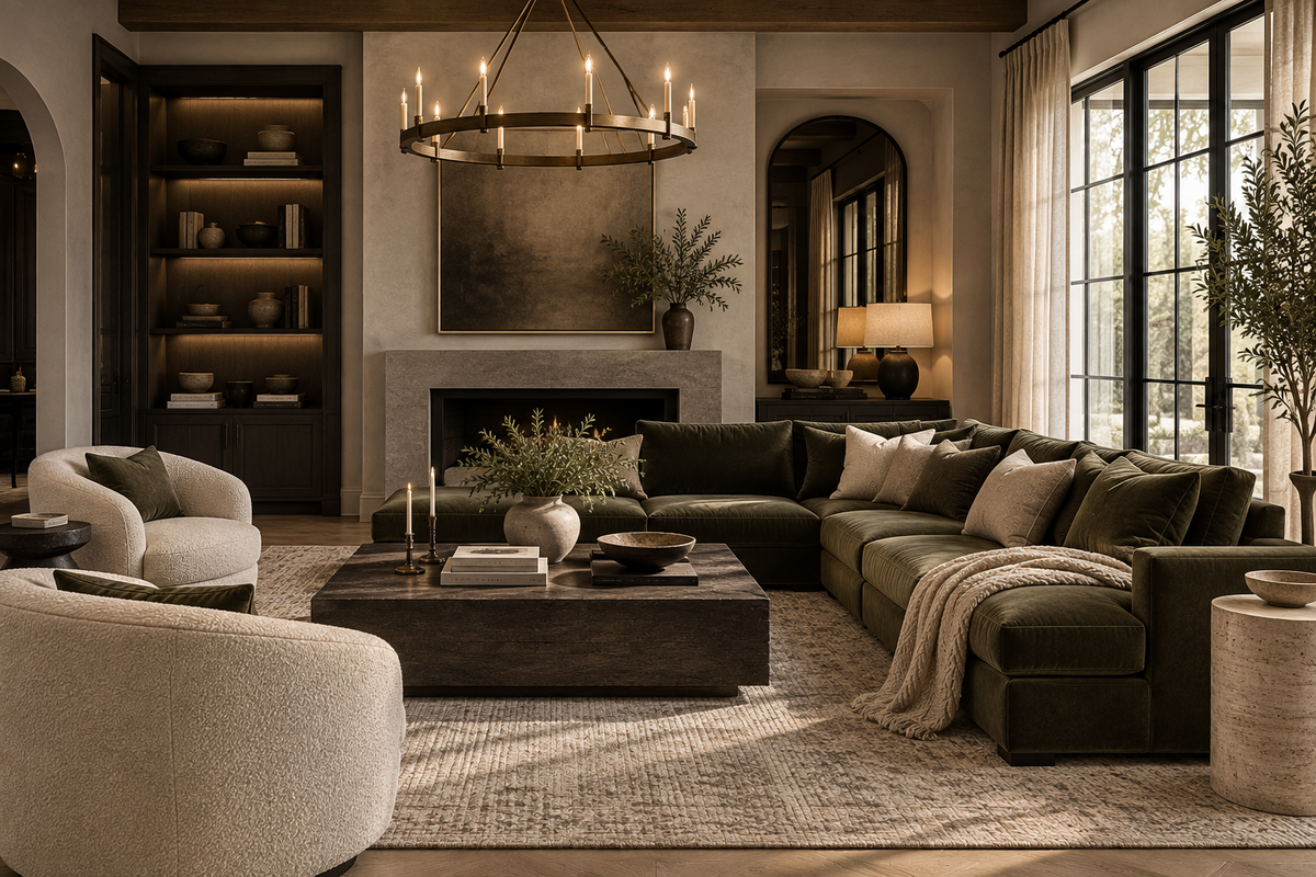 living room with chandelier