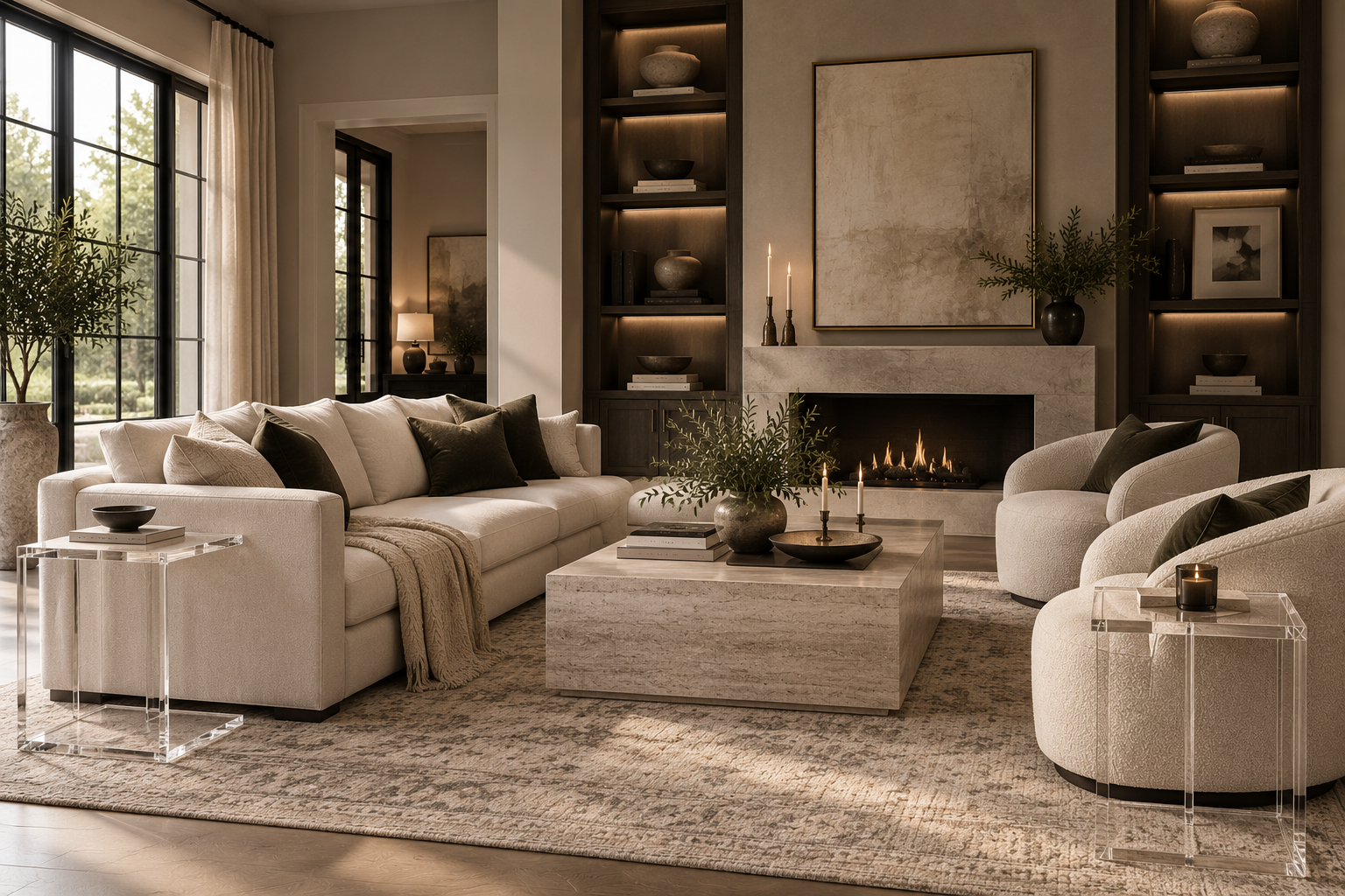 living room with acrylic end tables