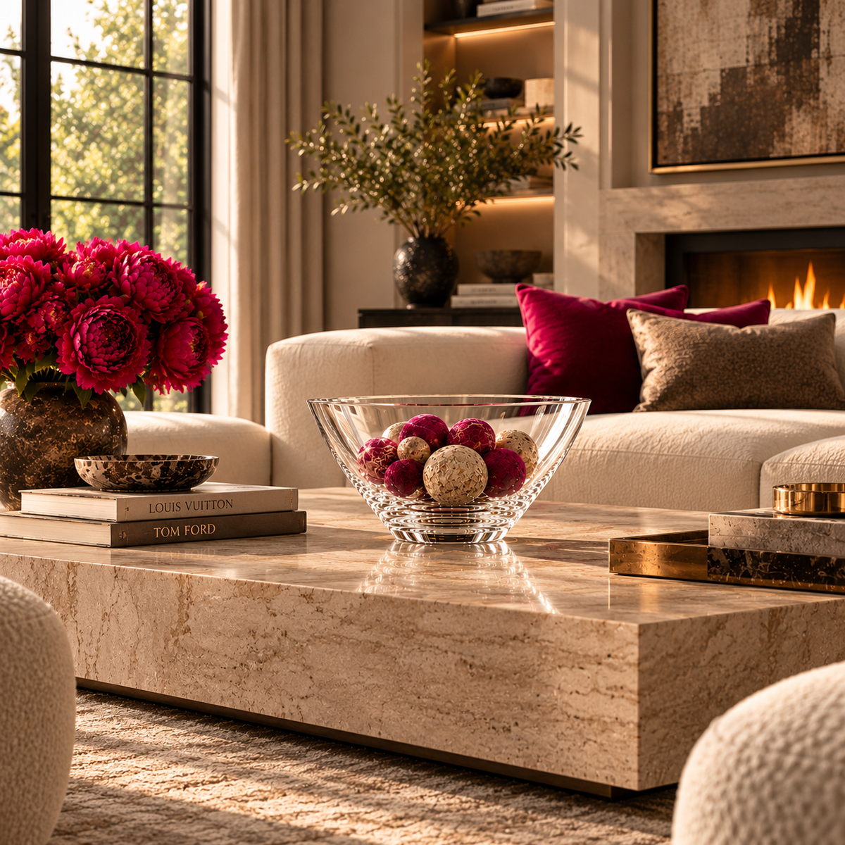 low profile furniture in living room with decor