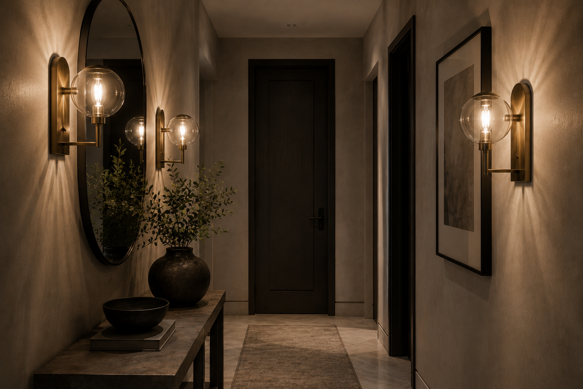 glass globe wall sconces in a luxury entryway