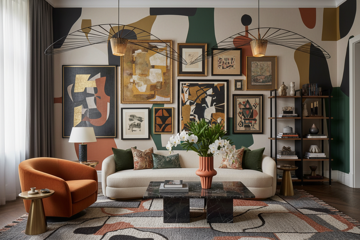 MAXIMALIST DECOR AND SOFA, CHAIR, LAMP