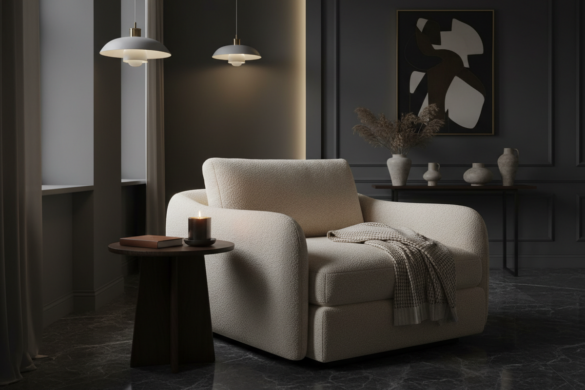 accent chair in moody room