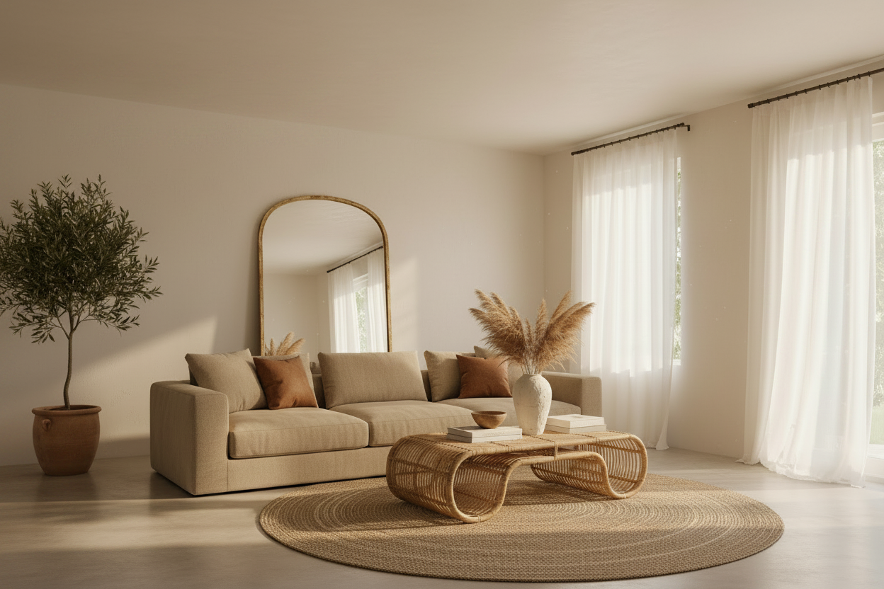 LIVING ROOM WITH SOFA AND COFFEE TABLE WINDOWS