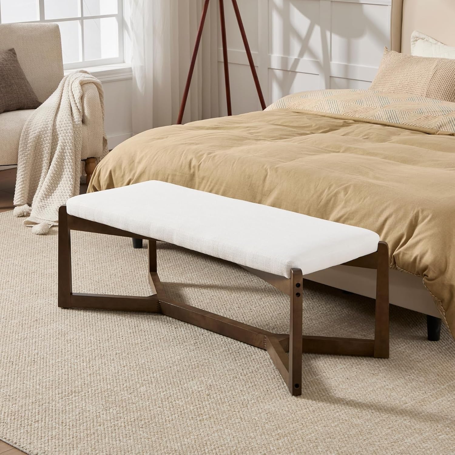 Mid Century Modern Linen Bench