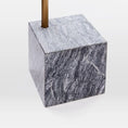 Load image into Gallery viewer, Image of a square, gray marble base with visible veining, holding a brass pole or rod in a contemporary design by House of Effy. This is the MODERN SIDE TABLE.
