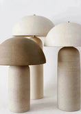 Load image into Gallery viewer, Three modern CERAMIC TABLE LAMPs by House of Effy with mushroom-like shapes in neutral colors stand against a white background, each crafted from high-quality ceramic material.
