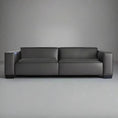 Load image into Gallery viewer, A luxurious, dark gray leather sofa with a low backrest and wide armrests, the BLACK MODERN SOFA from House of Effy stands out against a plain, light gray background.
