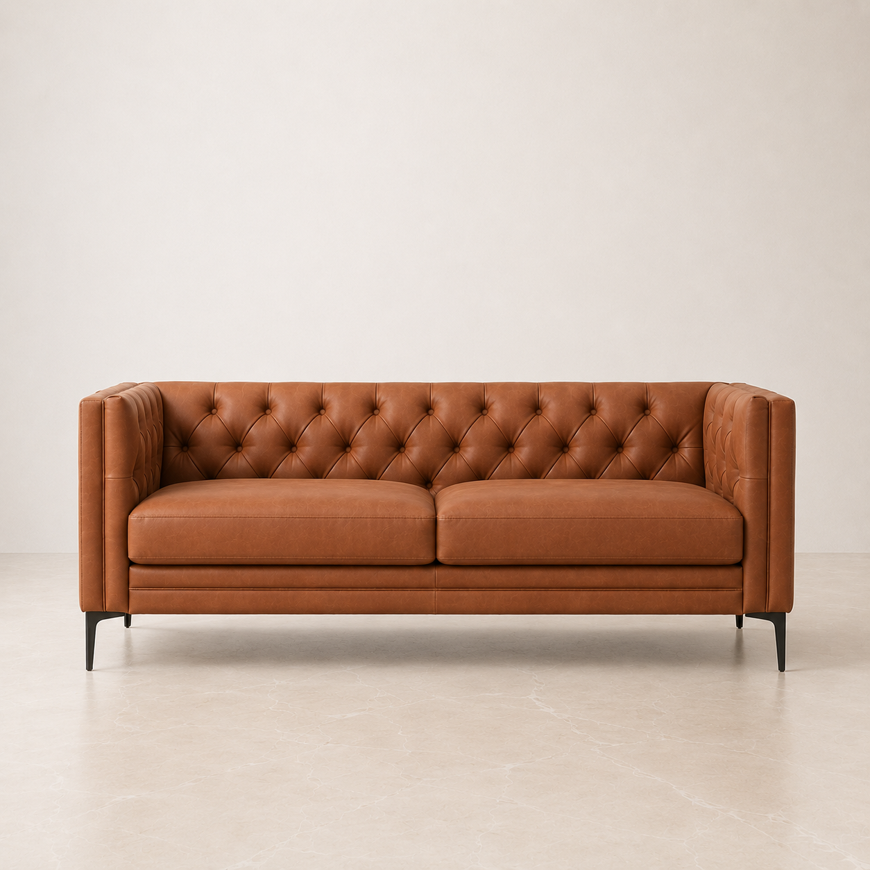 2 piece sofa in leather with a studio background